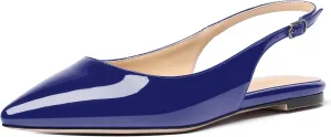 SHOWFOREST Women's Slingback Office Patent Pointed Toe Flats Sandals Casual Dress Shoes