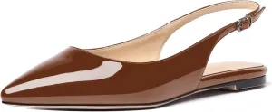SHOWFOREST Women's Slingback Office Patent Pointed Toe Flats Sandals Casual Dress Shoes