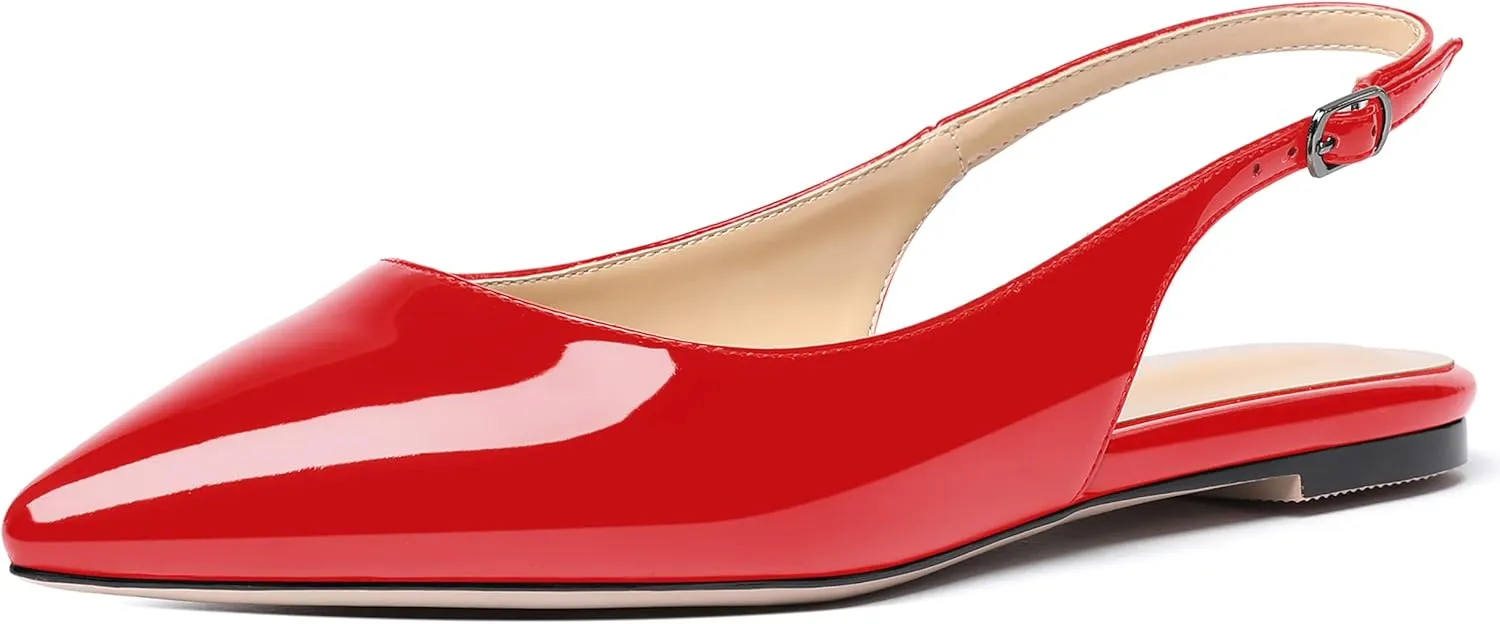 SHOWFOREST Women's Slingback Office Patent Pointed Toe Flats Sandals Casual Dress Shoes