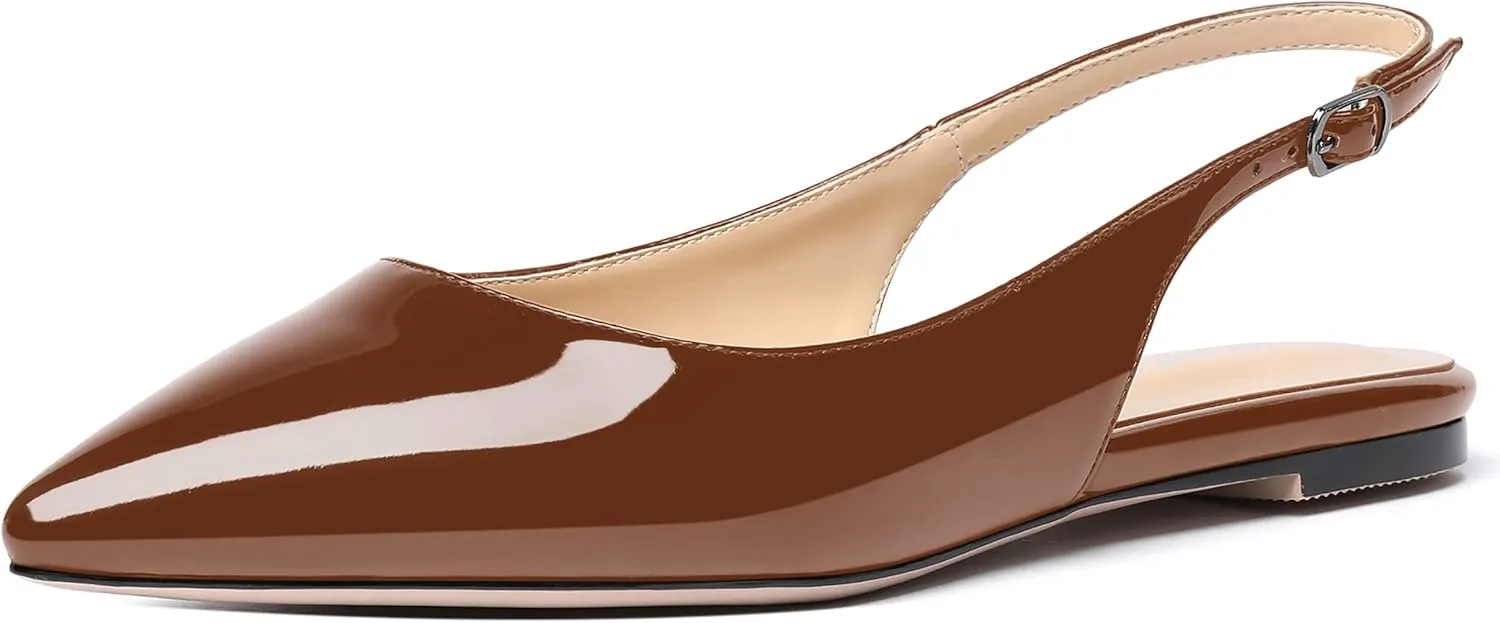 SHOWFOREST Women's Slingback Office Patent Pointed Toe Flats Sandals Casual Dress Shoes