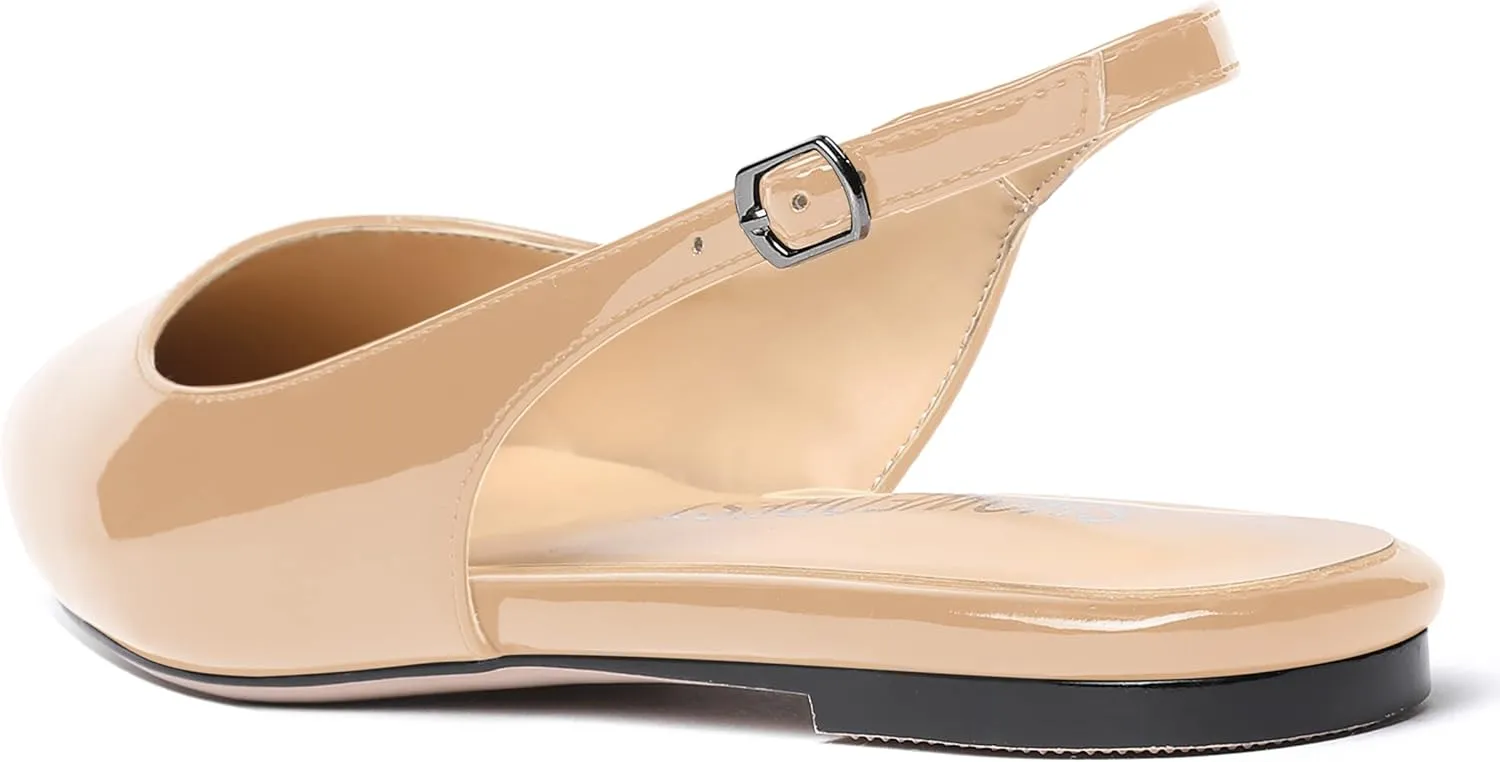 SHOWFOREST Women's Slingback Office Patent Pointed Toe Flats Sandals Casual Dress Shoes