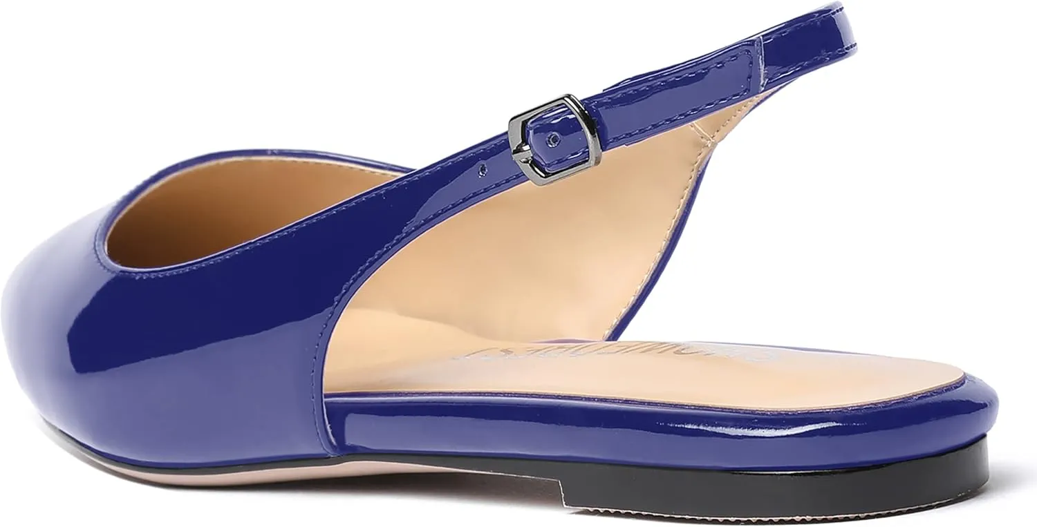 SHOWFOREST Women's Slingback Office Patent Pointed Toe Flats Sandals Casual Dress Shoes