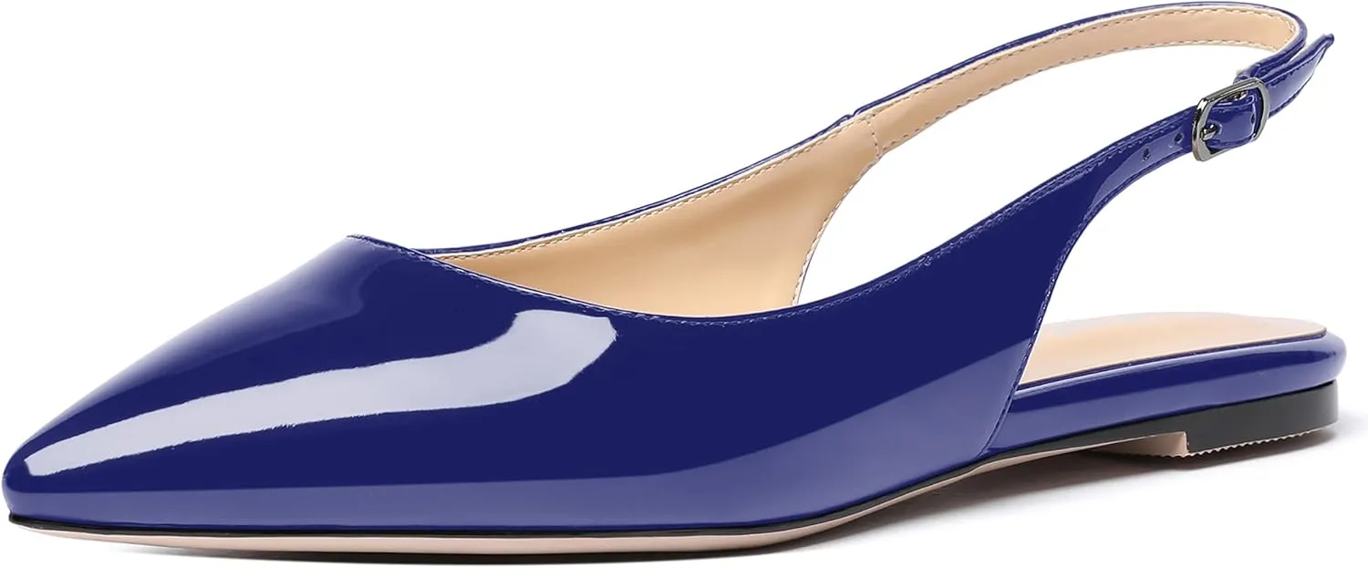 SHOWFOREST Women's Slingback Office Patent Pointed Toe Flats Sandals Casual Dress Shoes