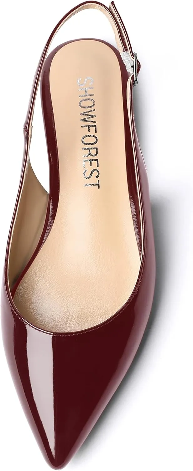 SHOWFOREST Women's Slingback Office Patent Pointed Toe Flats Sandals Casual Dress Shoes
