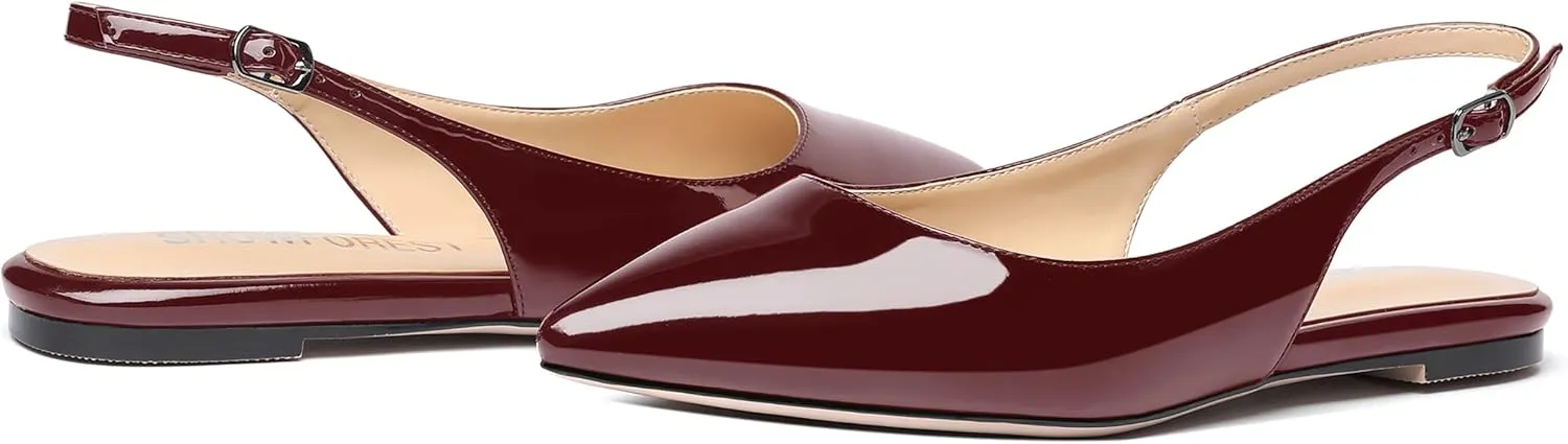 SHOWFOREST Women's Slingback Office Patent Pointed Toe Flats Sandals Casual Dress Shoes