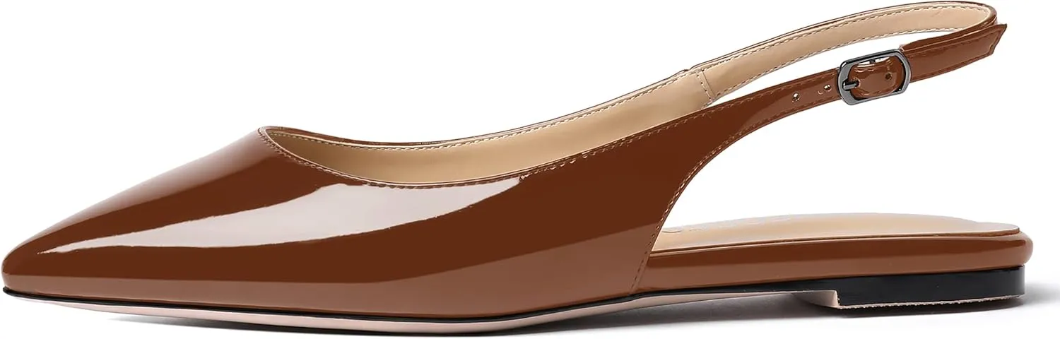 SHOWFOREST Women's Slingback Office Patent Pointed Toe Flats Sandals Casual Dress Shoes