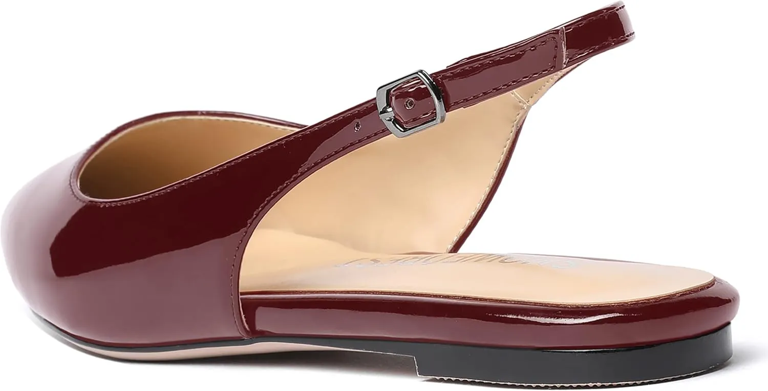 SHOWFOREST Women's Slingback Office Patent Pointed Toe Flats Sandals Casual Dress Shoes