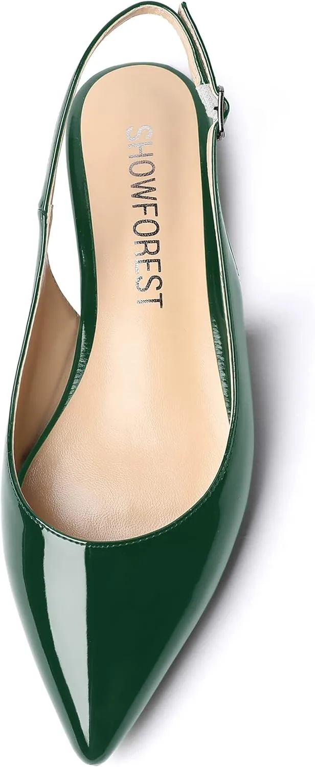 SHOWFOREST Women's Slingback Office Patent Pointed Toe Flats Sandals Casual Dress Shoes