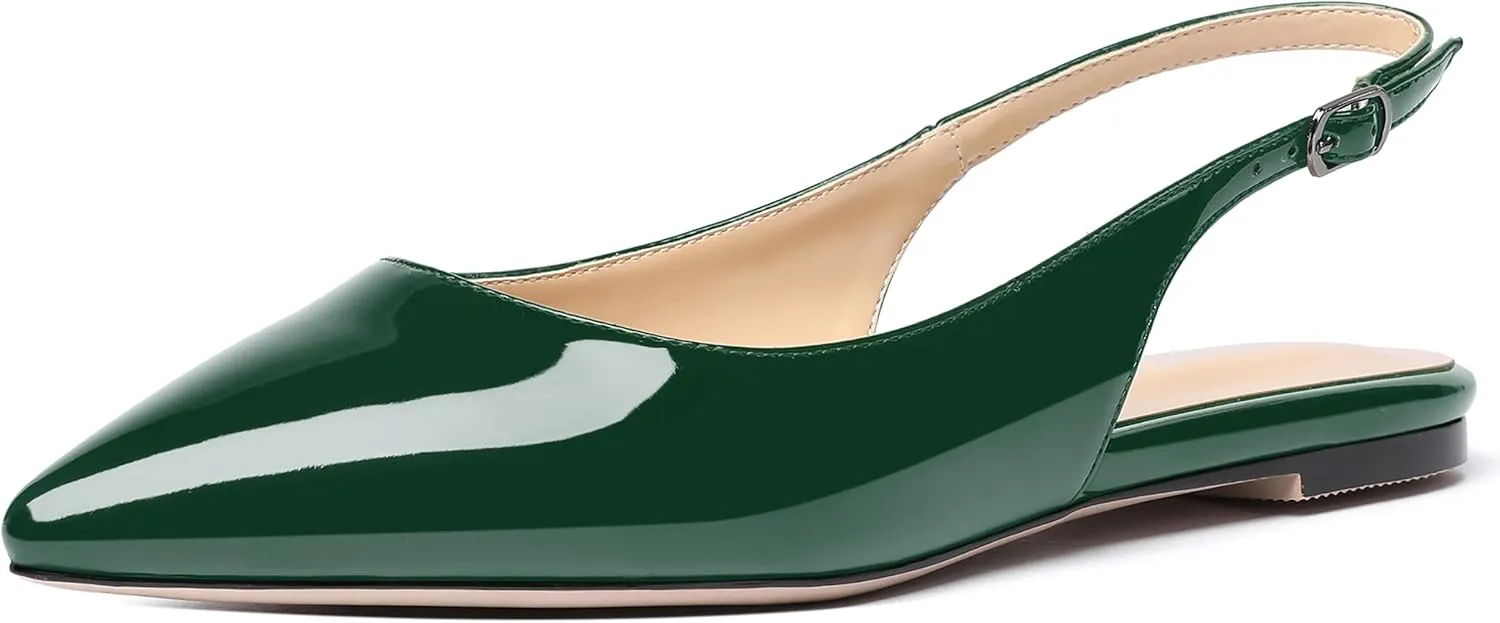 SHOWFOREST Women's Slingback Office Patent Pointed Toe Flats Sandals Casual Dress Shoes