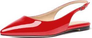 SHOWFOREST Women's Slingback Office Patent Pointed Toe Flats Sandals Casual Dress Shoes