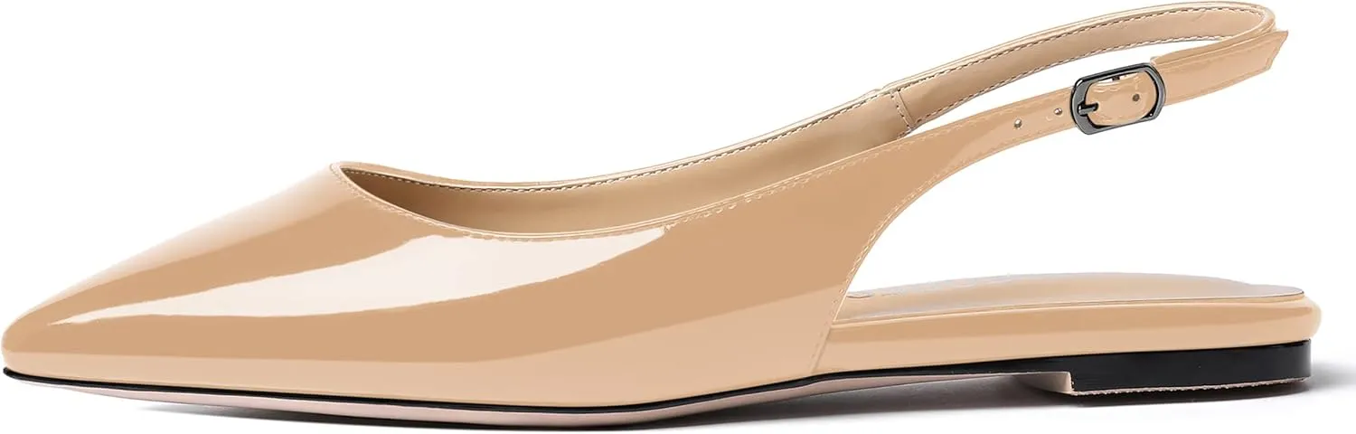 SHOWFOREST Women's Slingback Office Patent Pointed Toe Flats Sandals Casual Dress Shoes