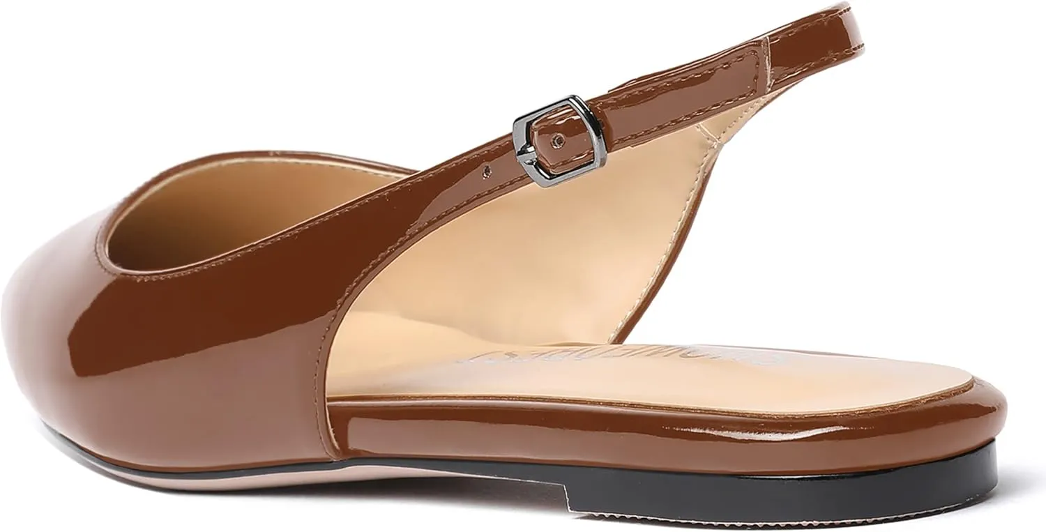 SHOWFOREST Women's Slingback Office Patent Pointed Toe Flats Sandals Casual Dress Shoes