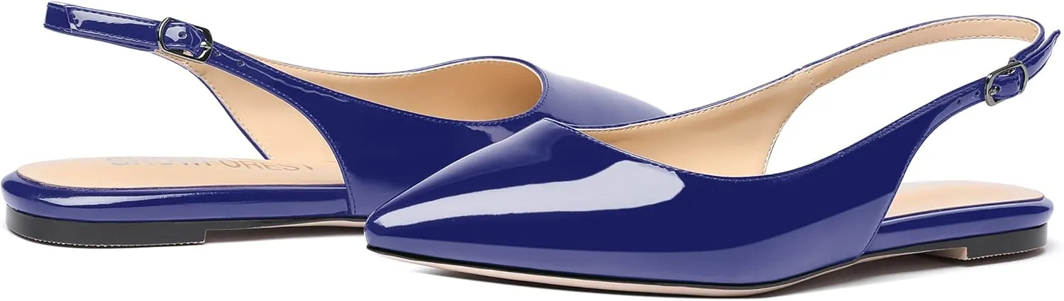 SHOWFOREST Women's Slingback Office Patent Pointed Toe Flats Sandals Casual Dress Shoes