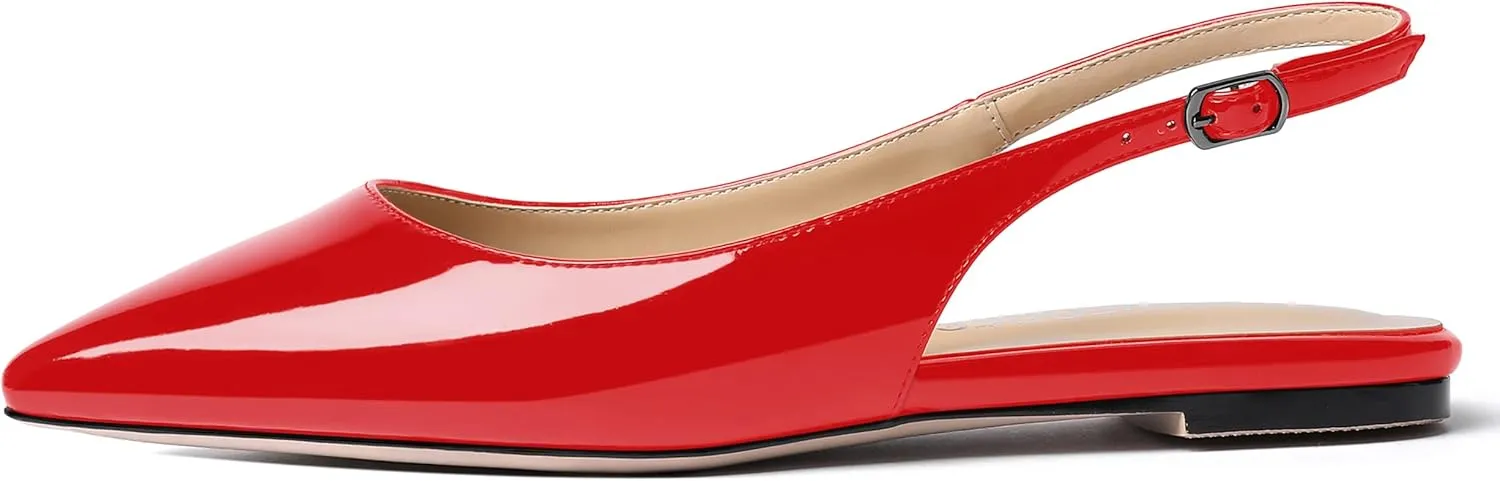SHOWFOREST Women's Slingback Office Patent Pointed Toe Flats Sandals Casual Dress Shoes