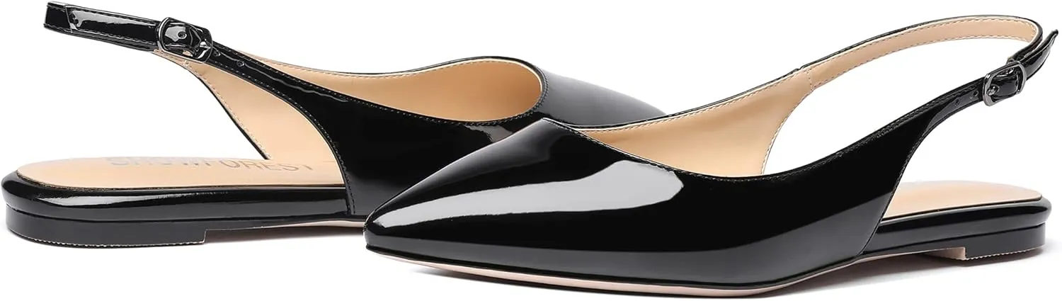 SHOWFOREST Women's Slingback Office Patent Pointed Toe Flats Sandals Casual Dress Shoes