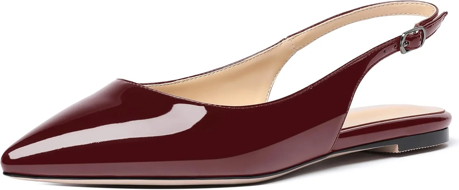 SHOWFOREST Women's Slingback Office Patent Pointed Toe Flats Sandals Casual Dress Shoes