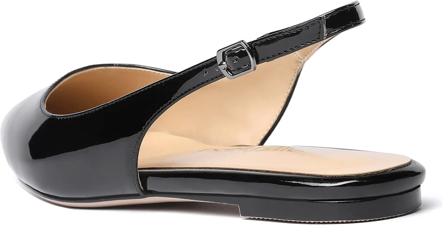 SHOWFOREST Women's Slingback Office Patent Pointed Toe Flats Sandals Casual Dress Shoes