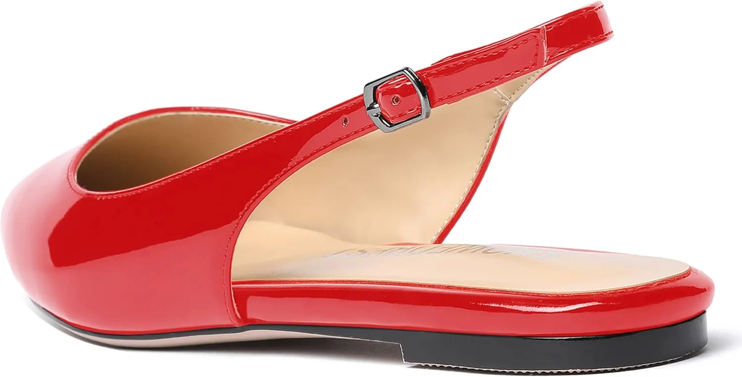 SHOWFOREST Women's Slingback Office Patent Pointed Toe Flats Sandals Casual Dress Shoes