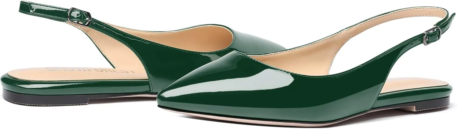 SHOWFOREST Women's Slingback Office Patent Pointed Toe Flats Sandals Casual Dress Shoes