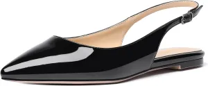 SHOWFOREST Women's Slingback Office Patent Pointed Toe Flats Sandals Casual Dress Shoes