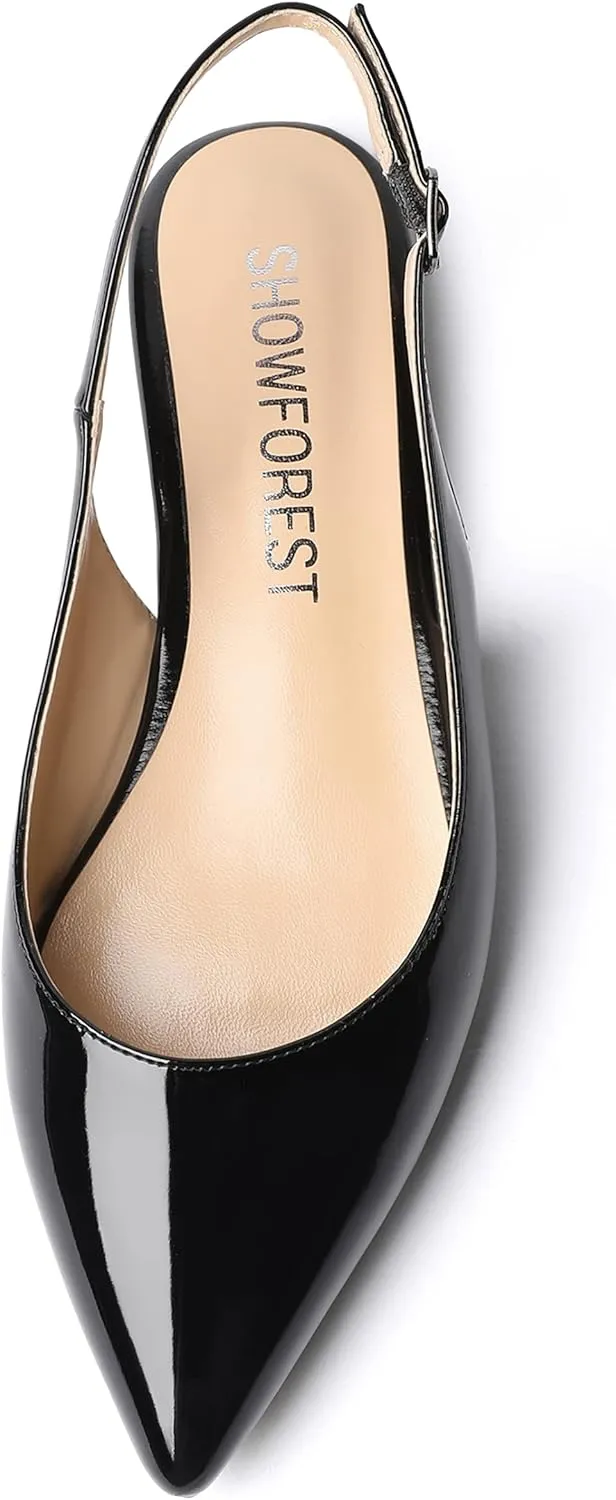 SHOWFOREST Women's Slingback Office Patent Pointed Toe Flats Sandals Casual Dress Shoes