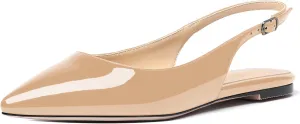 SHOWFOREST Women's Slingback Office Patent Pointed Toe Flats Sandals Casual Dress Shoes