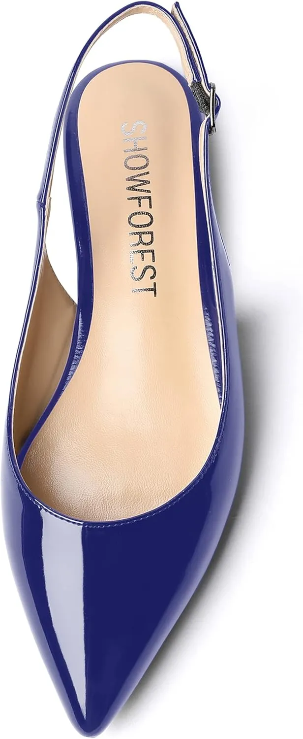 SHOWFOREST Women's Slingback Office Patent Pointed Toe Flats Sandals Casual Dress Shoes