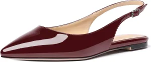 SHOWFOREST Women's Slingback Office Patent Pointed Toe Flats Sandals Casual Dress Shoes
