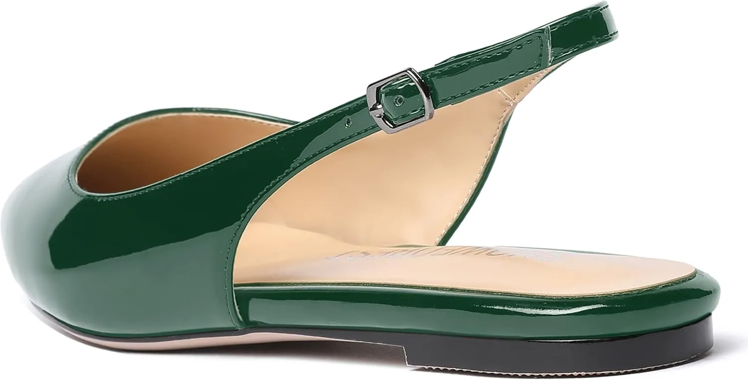 SHOWFOREST Women's Slingback Office Patent Pointed Toe Flats Sandals Casual Dress Shoes