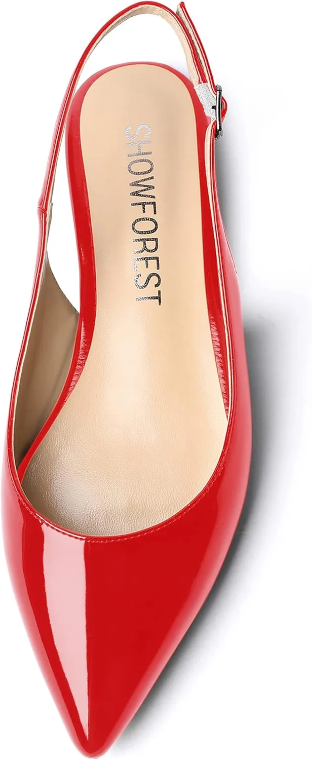 SHOWFOREST Women's Slingback Office Patent Pointed Toe Flats Sandals Casual Dress Shoes