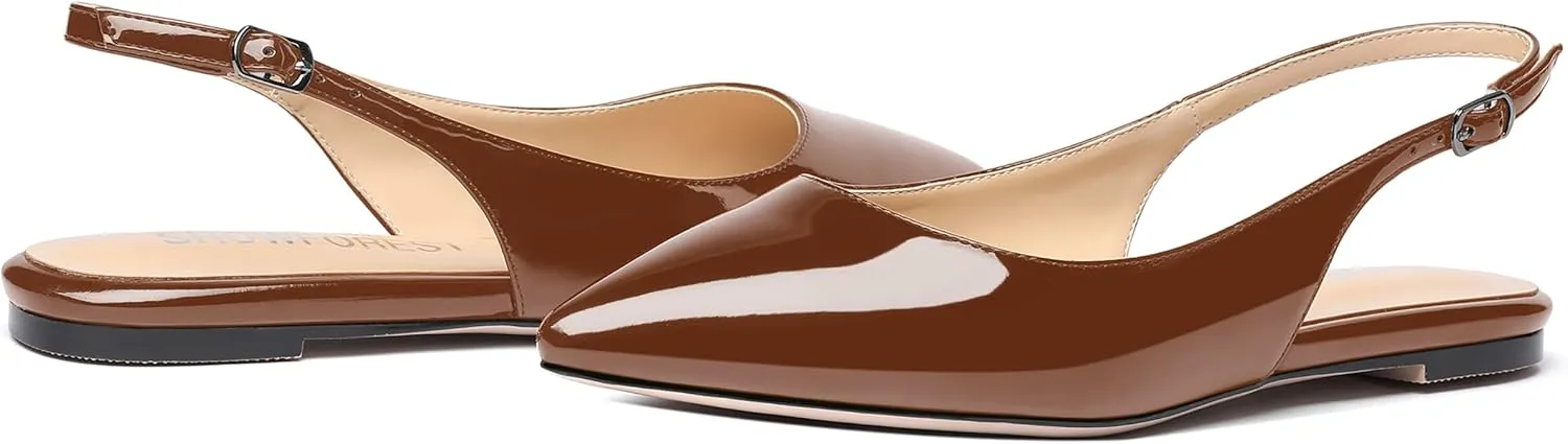 SHOWFOREST Women's Slingback Office Patent Pointed Toe Flats Sandals Casual Dress Shoes