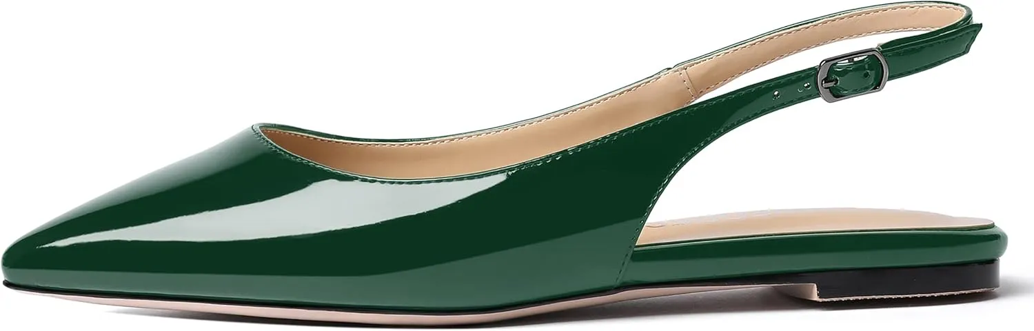 SHOWFOREST Women's Slingback Office Patent Pointed Toe Flats Sandals Casual Dress Shoes