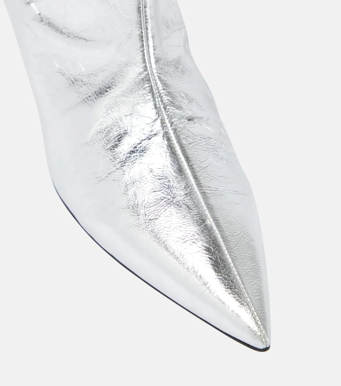 Silver Metallic Ankle Boots for Women kitten Heels Shiny Boots Pointed Toe Mid-calf Booties Mirror Effect Boots