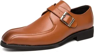 Single Season Shoes Dress Oxford for Men Slip On Bike Toe Monk Strap Vegan Leather Block Heel Rubber Sole Anti-Slip Low Top Slip Resistant Casual Very Popular Among Young People (Color : Brown