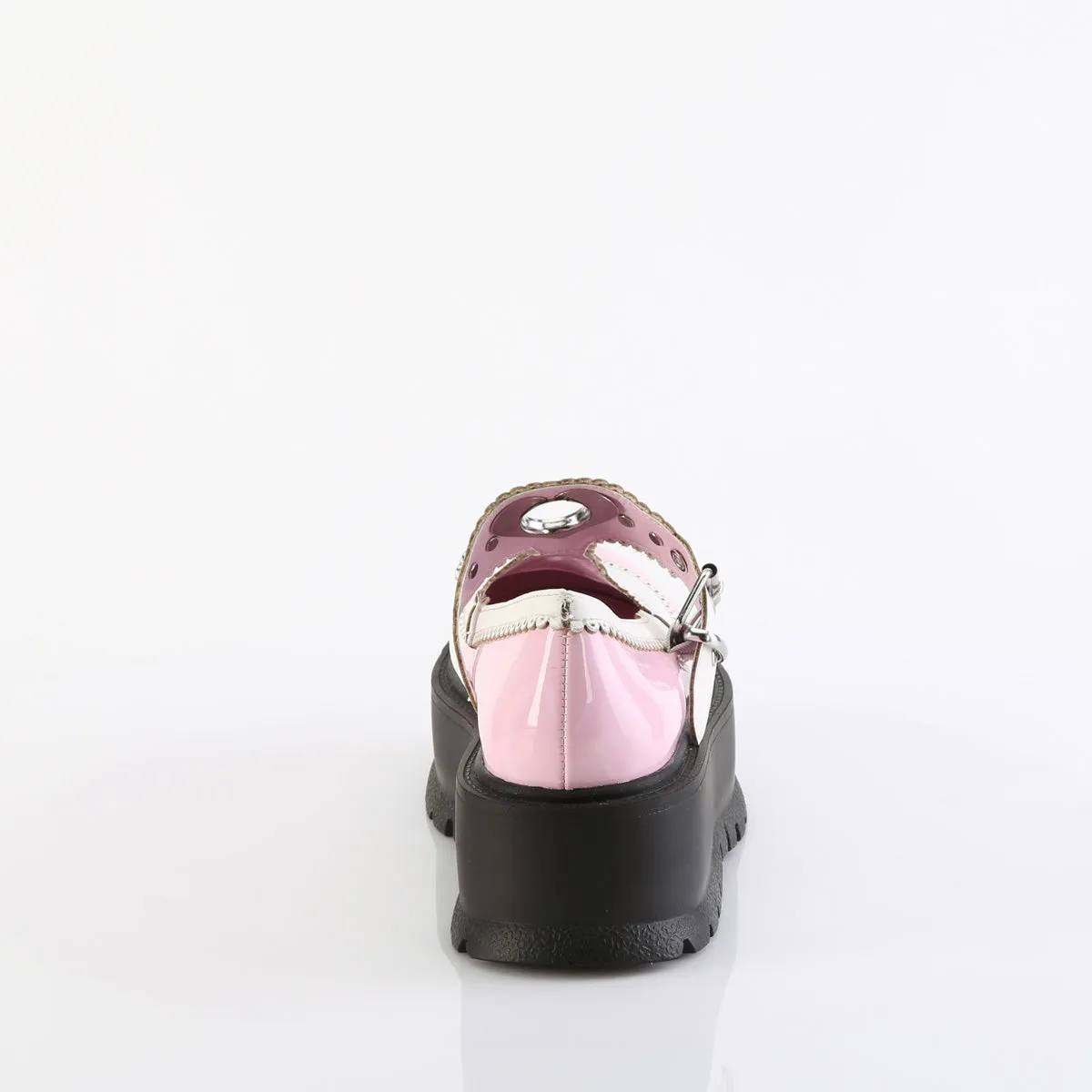 SLACKER-23  Baby Pink Holo Patent-White Vegan Leather