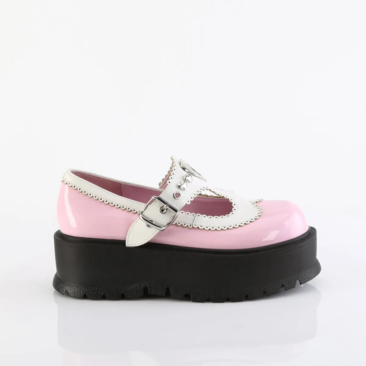 SLACKER-23  Baby Pink Holo Patent-White Vegan Leather