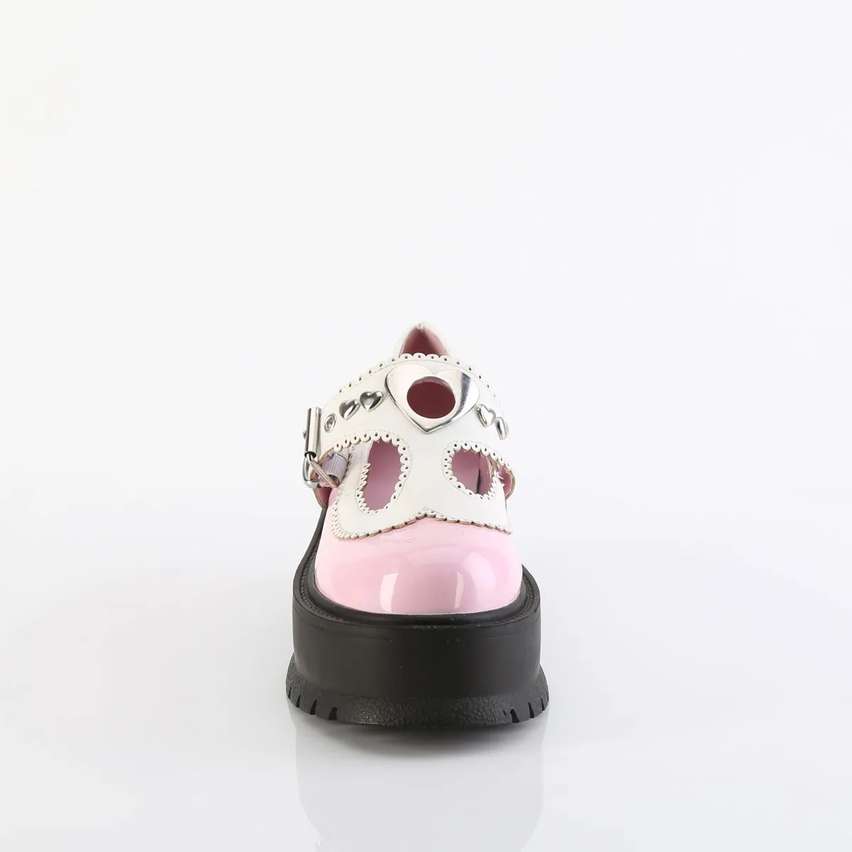 SLACKER-23  Baby Pink Holo Patent-White Vegan Leather