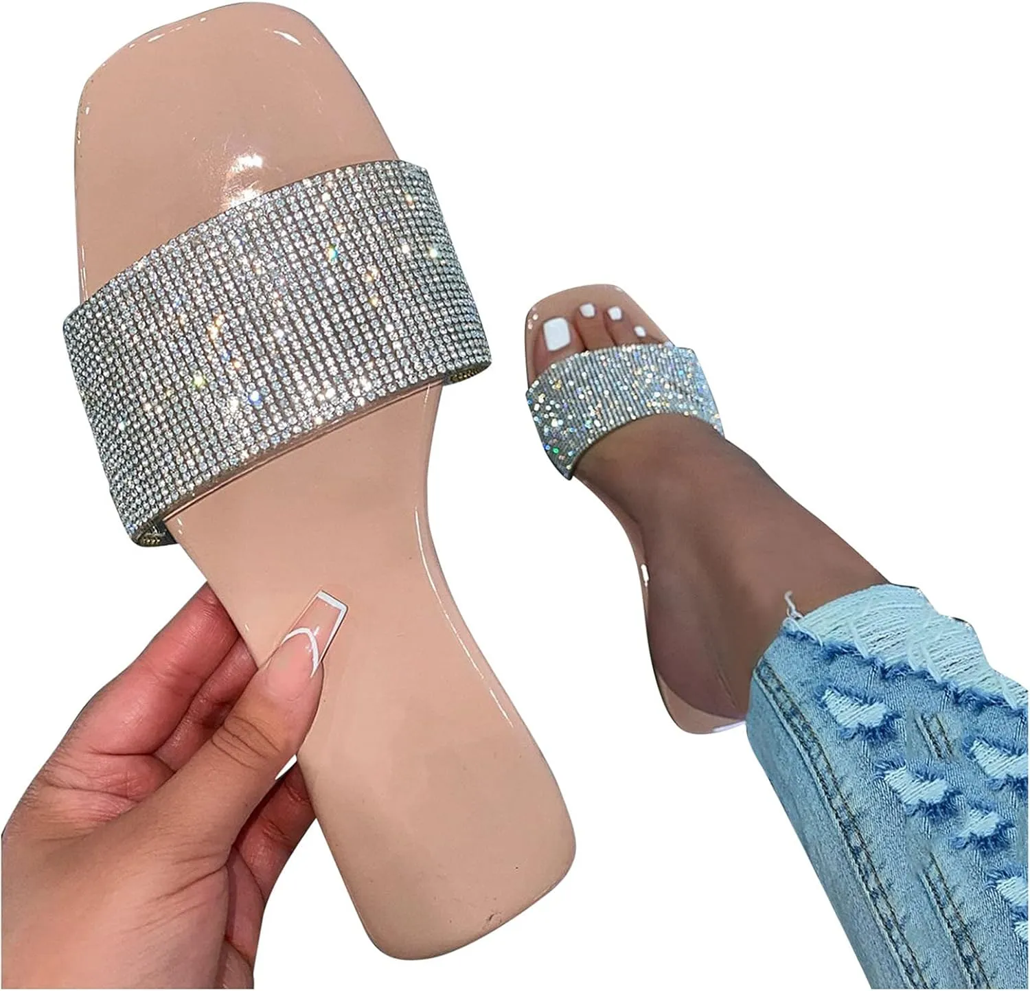 Slides Sandals Women Footwear Slippers Rhinestone Slippers Flat-Bottom Women's Sandals Fashion Toe And Women's slipper