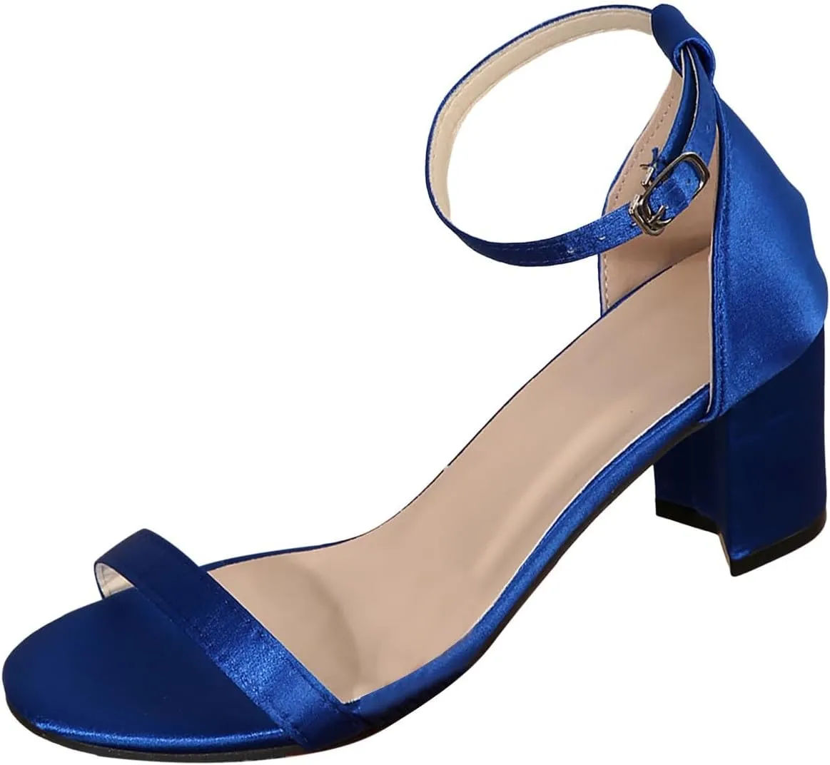 Slip on Comfortable Fashion Simple Thick Heel Single Strap Wedding Sandals For Bride And Bridesmaid Party Shoes