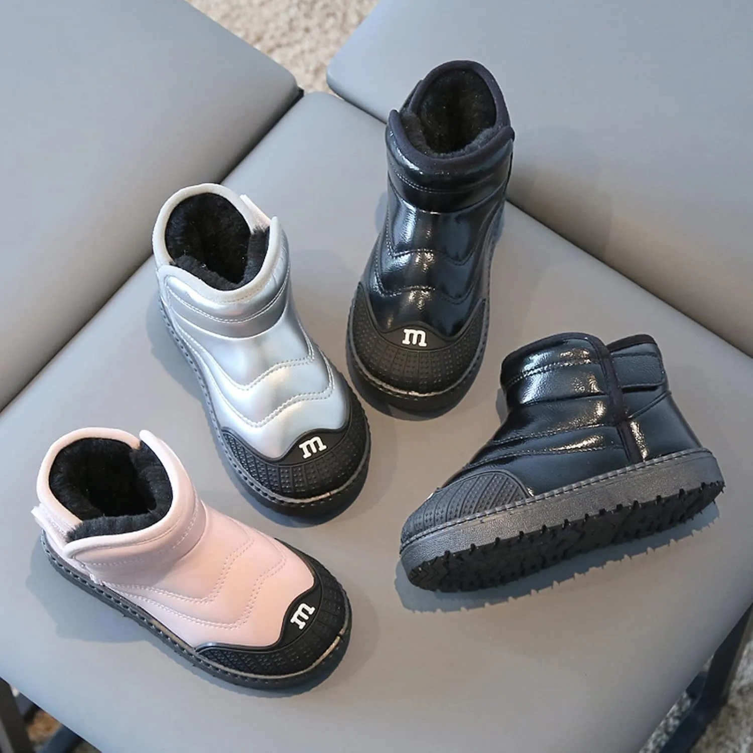 Snow Boots Girls Boys Warm Winter Zipper Boots Lace up Waterproof Combat Shoes Fashion Snow Boots Waterproof Lace up Duck Boots
