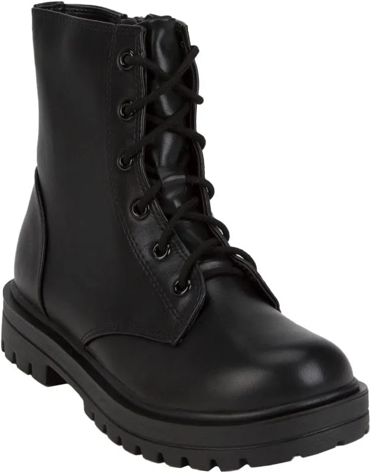 Soda Firm-IIS Girls Lace Up Side Zipper Vegan Leather Combat Boots (Black, numeric_3)