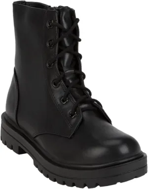Soda Firm-IIS Girls Lace Up Side Zipper Vegan Leather Combat Boots (Black, numeric_3)
