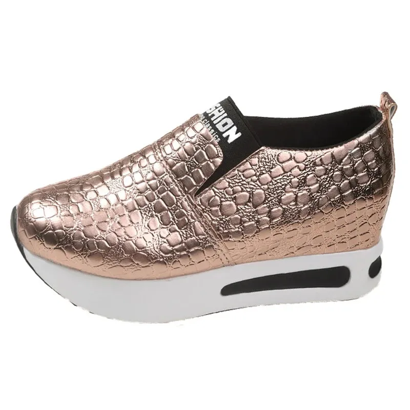 Sohiwoo Hidden Heel Sneakers for Women Spring Chunky Platform Vulcanized Shoes Female Lightweight Slip-On Height Increasing Sports Shoes