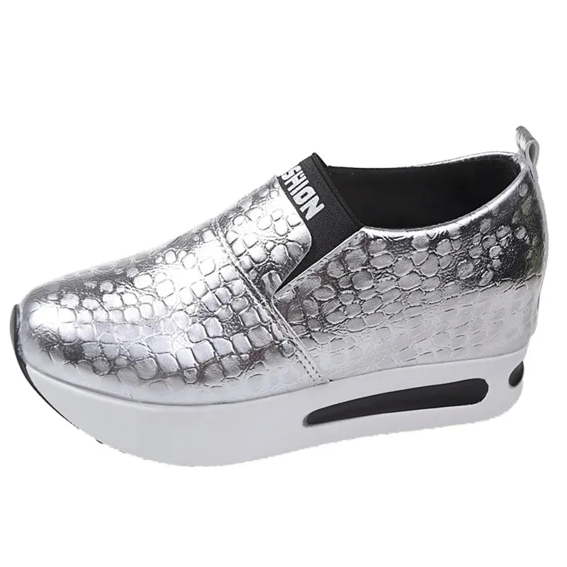 Sohiwoo Hidden Heel Sneakers for Women Spring Chunky Platform Vulcanized Shoes Female Lightweight Slip-On Height Increasing Sports Shoes