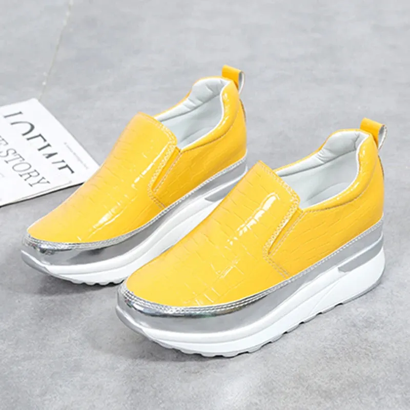 Sohiwoo Patent Leather Chunky Platform Sneakers Women Autumn Hidden Heels Sport Shoes Woman Plus Size 43 Thick Bottom Loafers Shoes