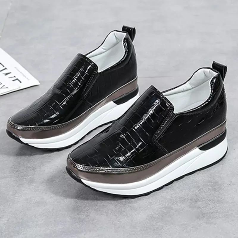 Sohiwoo Patent Leather Chunky Platform Sneakers Women Autumn Hidden Heels Sport Shoes Woman Plus Size 43 Thick Bottom Loafers Shoes
