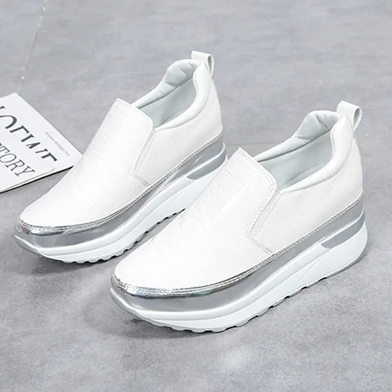 Sohiwoo Patent Leather Chunky Platform Sneakers Women Autumn Hidden Heels Sport Shoes Woman Plus Size 43 Thick Bottom Loafers Shoes