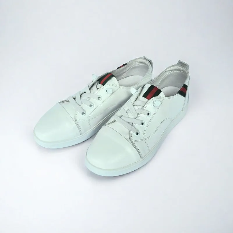 SS24007 Genuine leather sneakers with cushions - White, Black and Silver