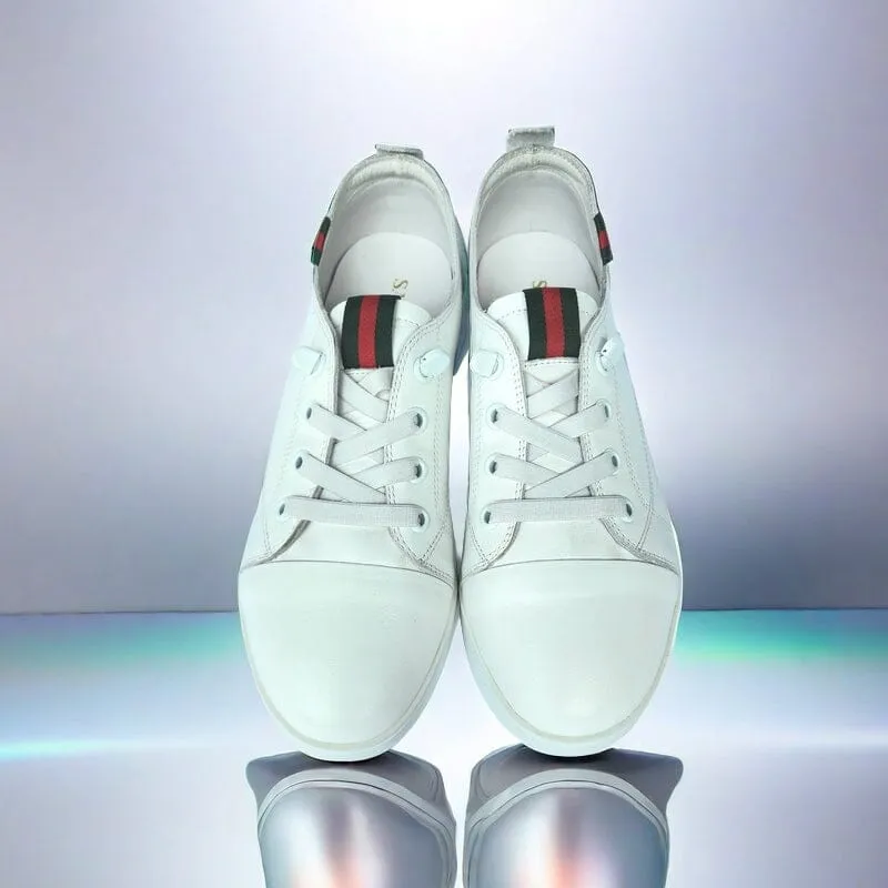 SS24007 Genuine leather sneakers with cushions - White, Black and Silver