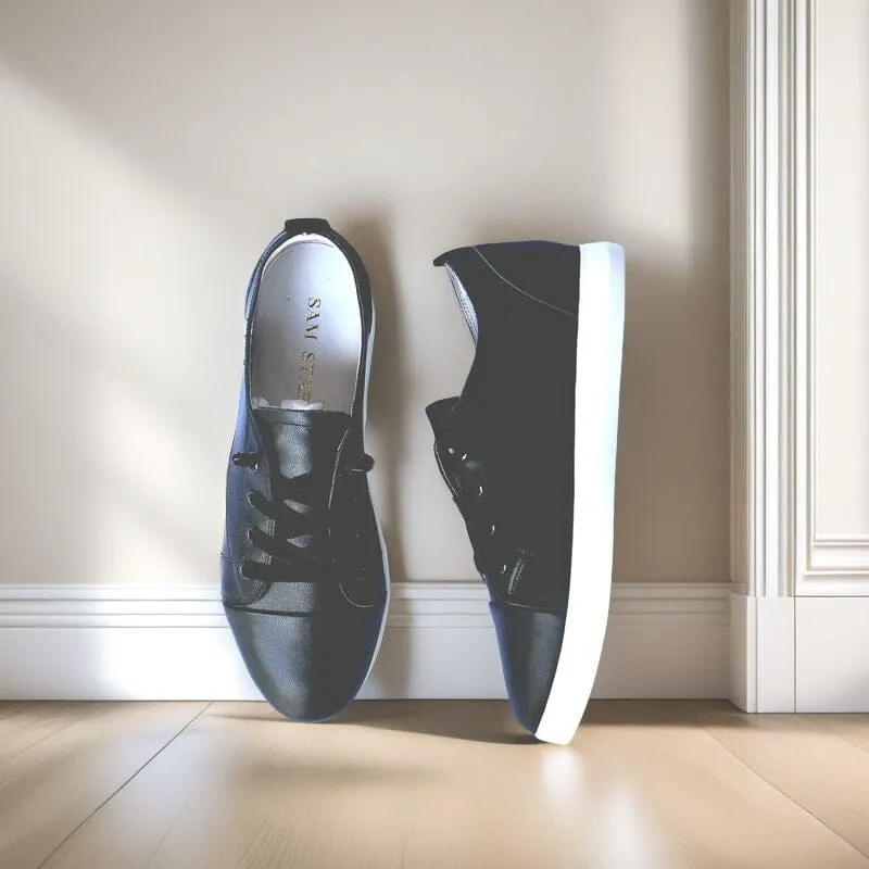 SS24007 Genuine leather sneakers with cushions - White, Black and Silver